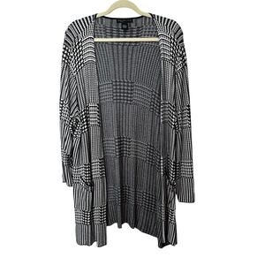 Joan Vass Duster‎ Open Front Cardigan Sweater Womens 2X Black White Houndstooth